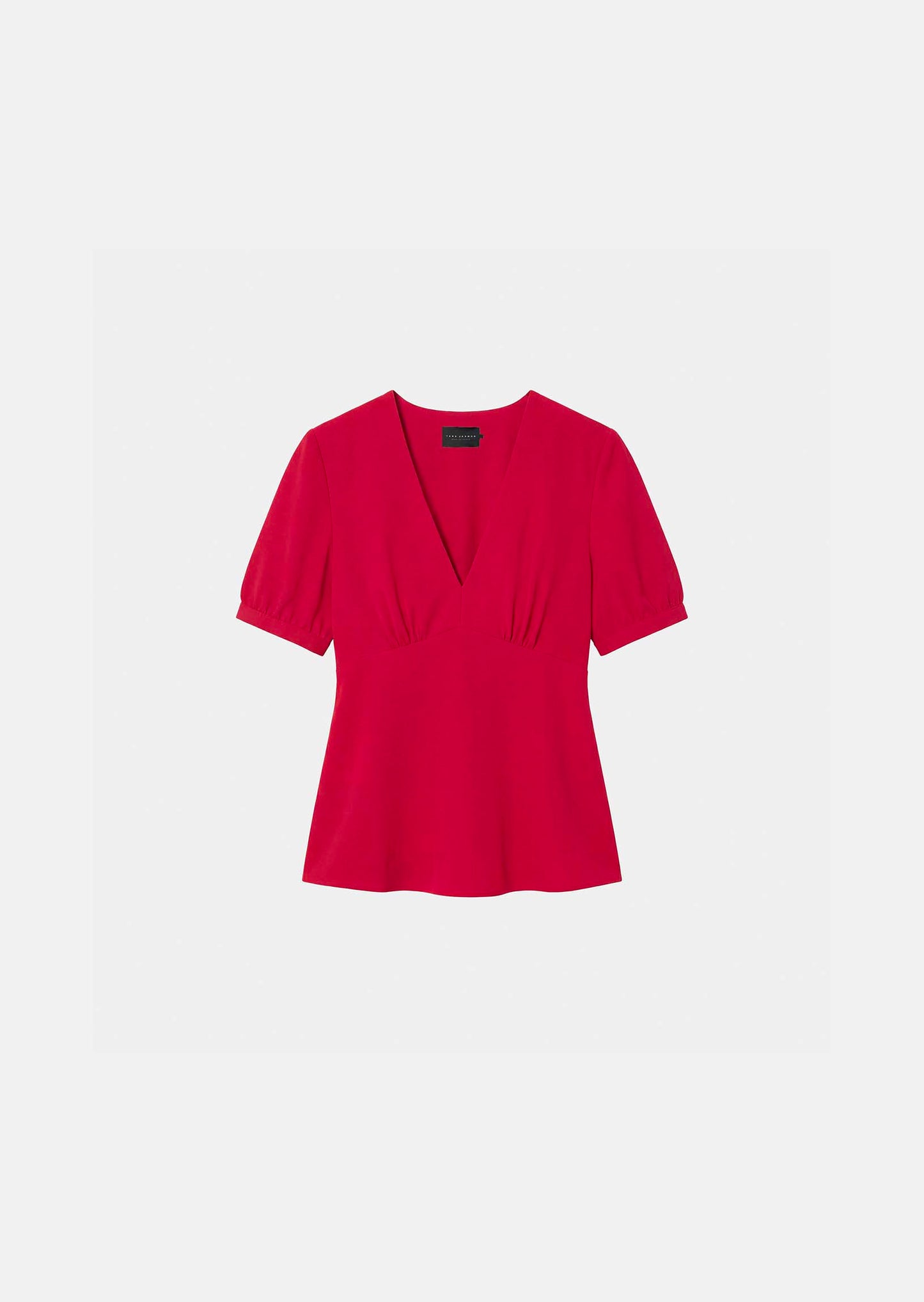 top in red fluid crepe