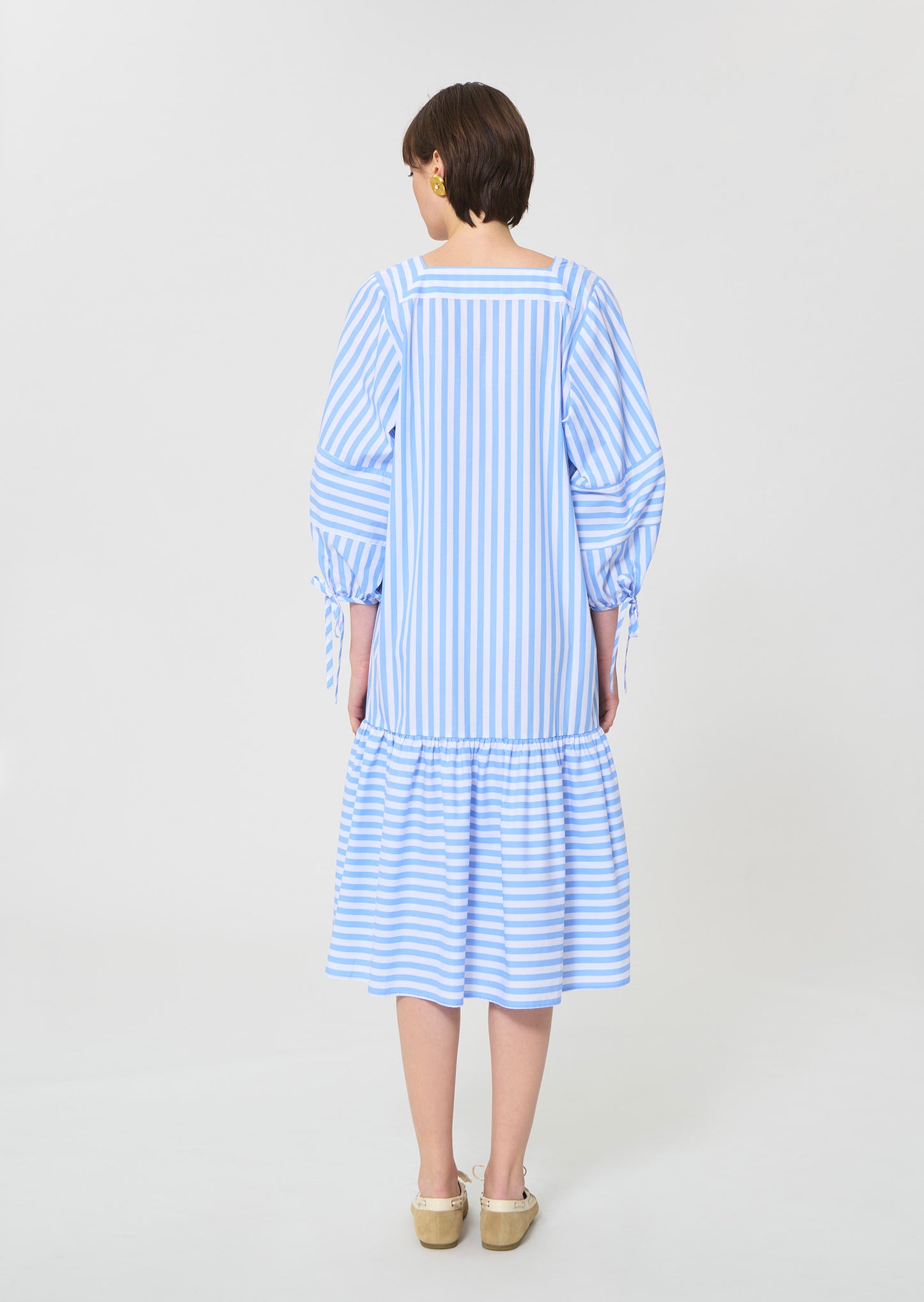 dress in sky blue striped poplin