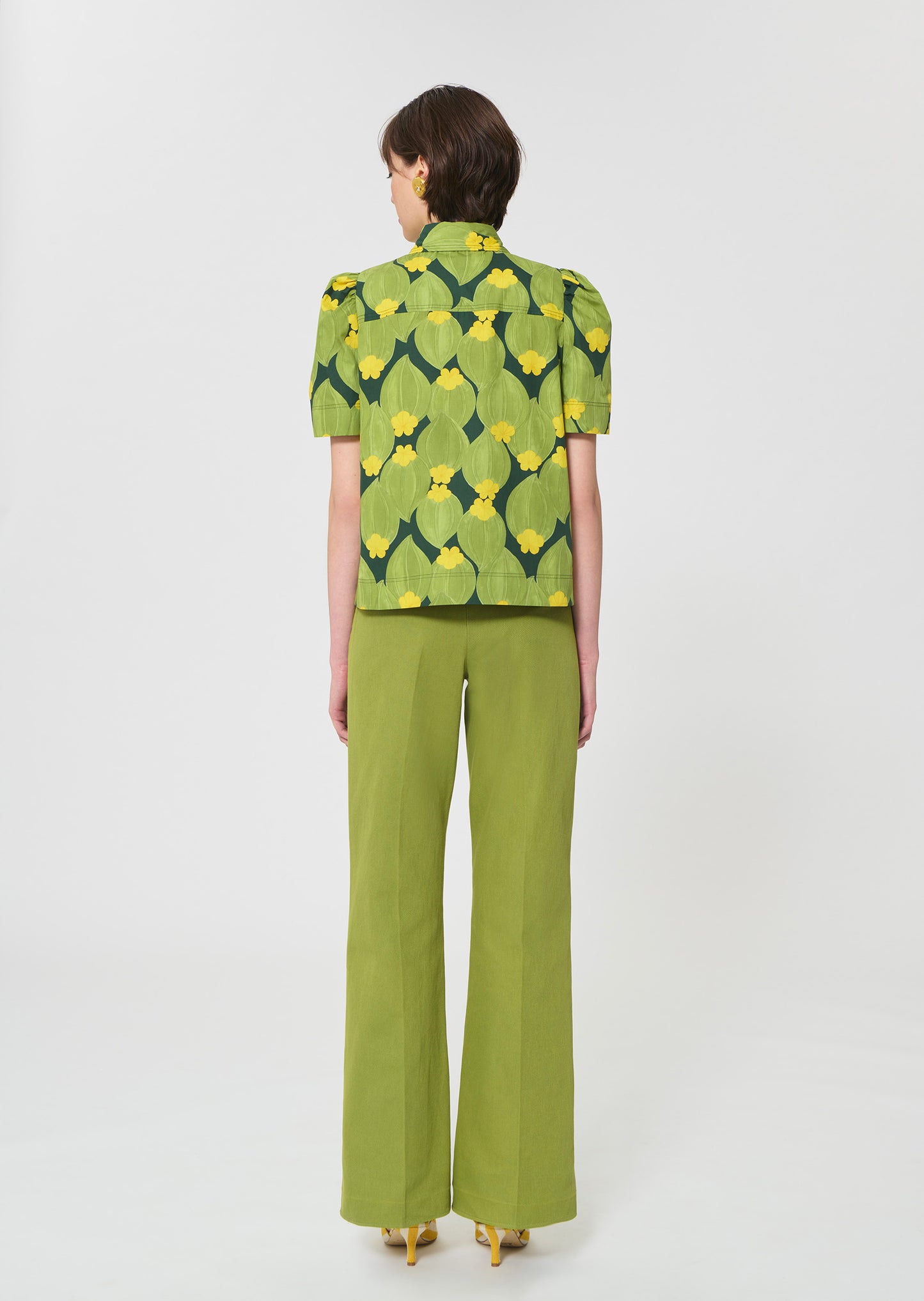 top in dark green floral print