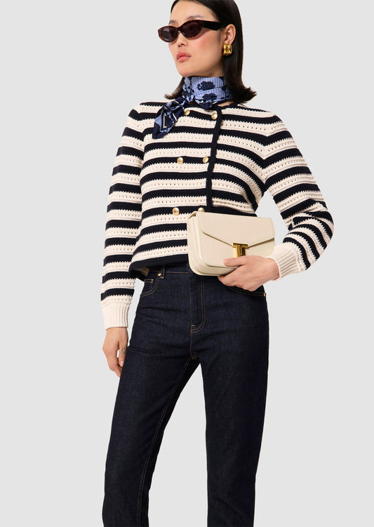 Goldie ecru midnight blue stripes cardigan