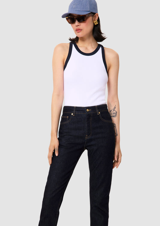Trish midnight blue ribbed vest top