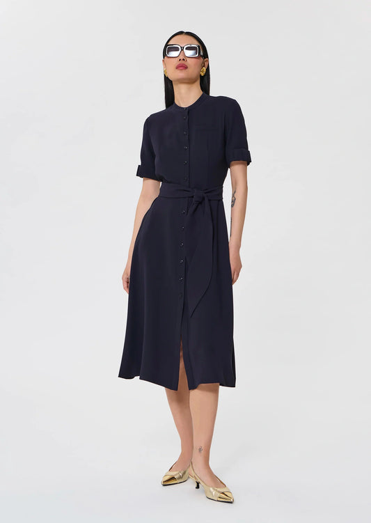 Ricochet midnight-blue fluid crepe dress