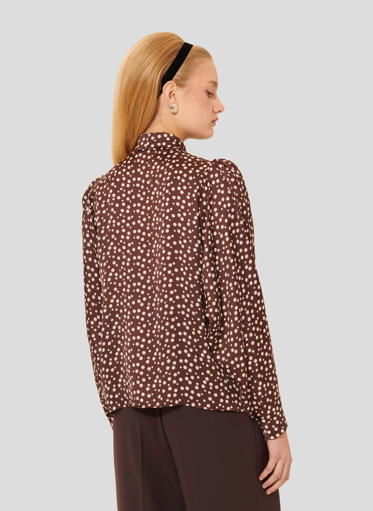 Tara Jarmon brown shirt with white polka dots