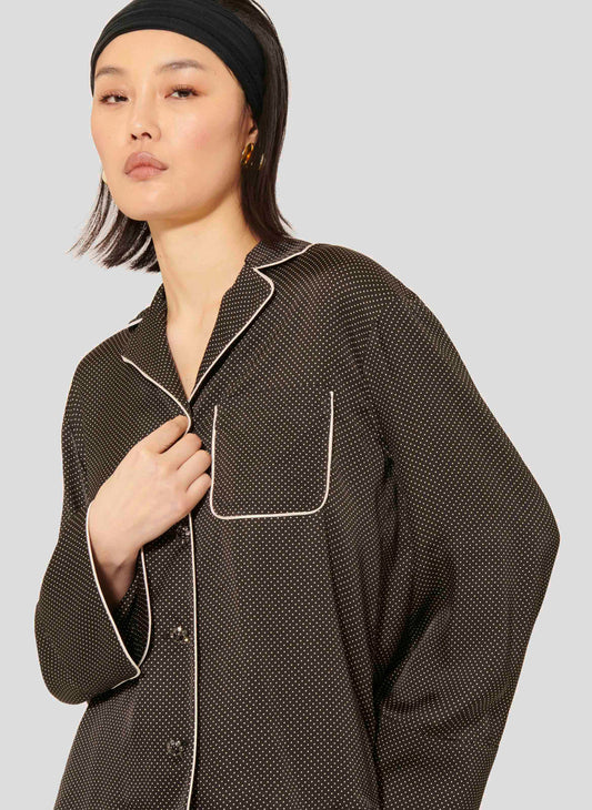 Tara Jarmon black polka dot shirt pajama style.