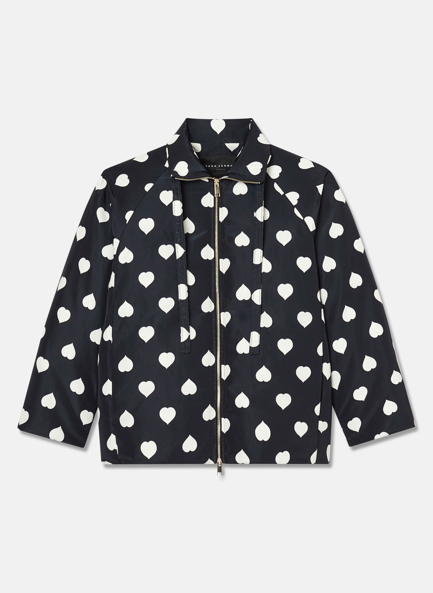 Tara Jarmon black down jacket with white hearts pattern