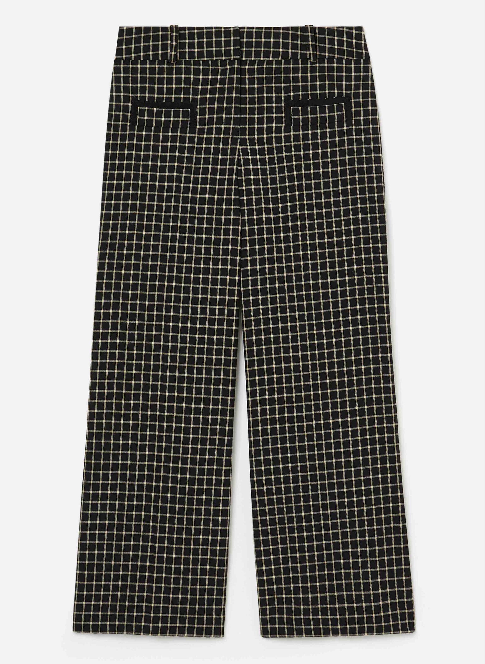 Women's Plaid Black Pants with Trimmed Pockets.