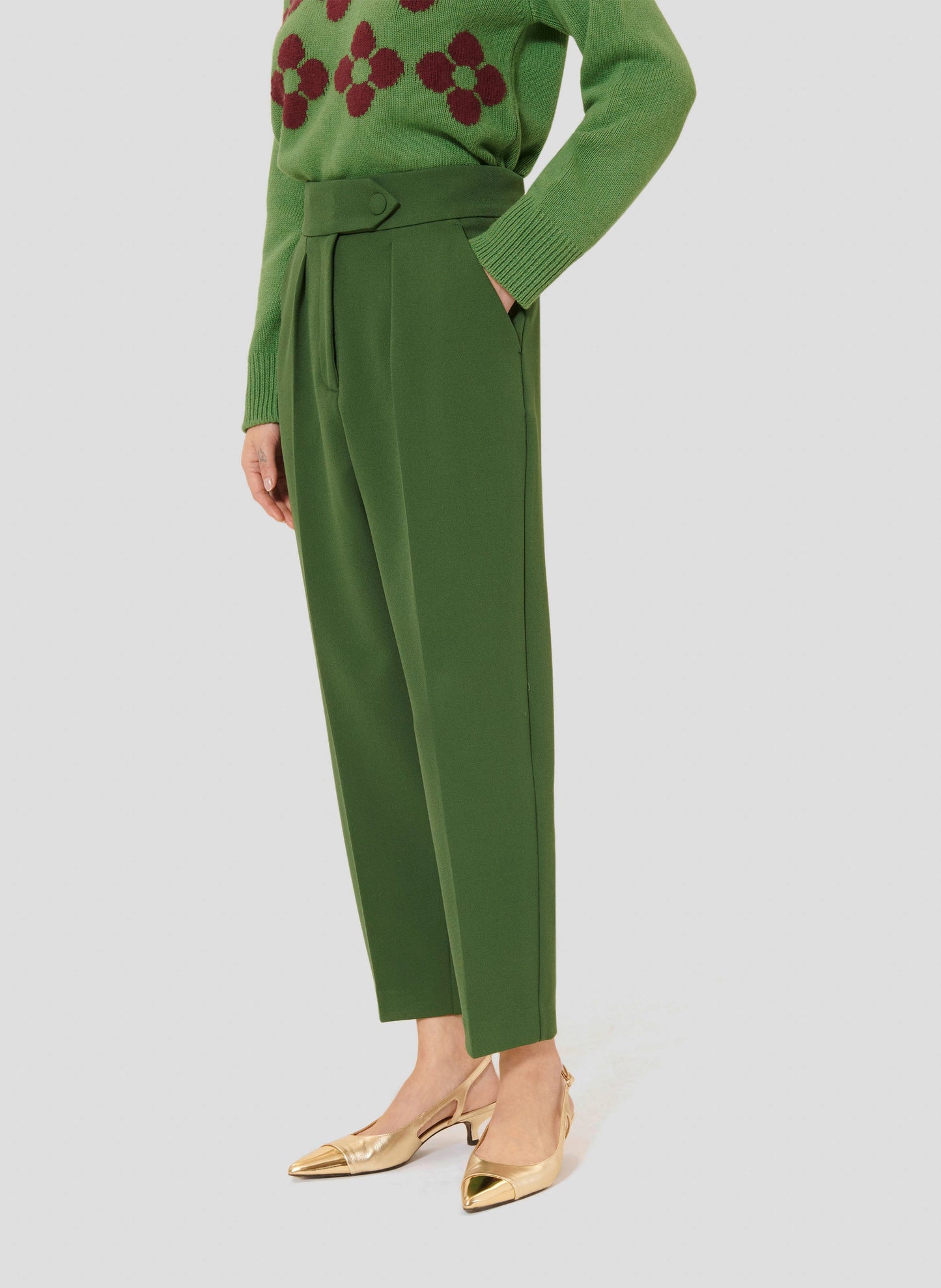 Cactus green straight cut pants.