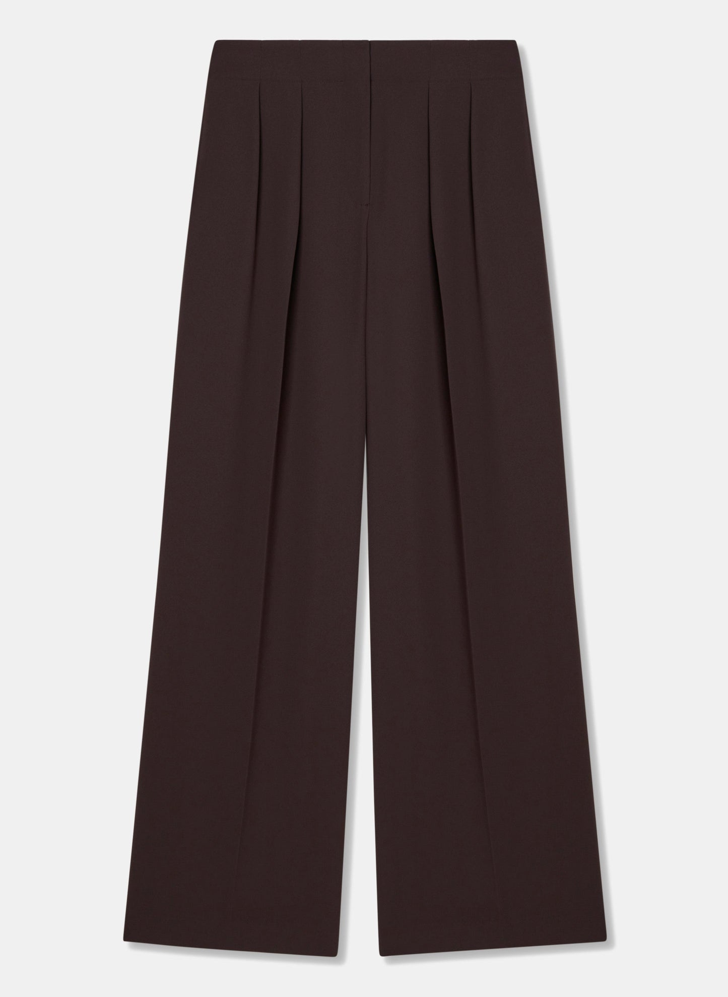 Long brown crepe pants with invisible zip.