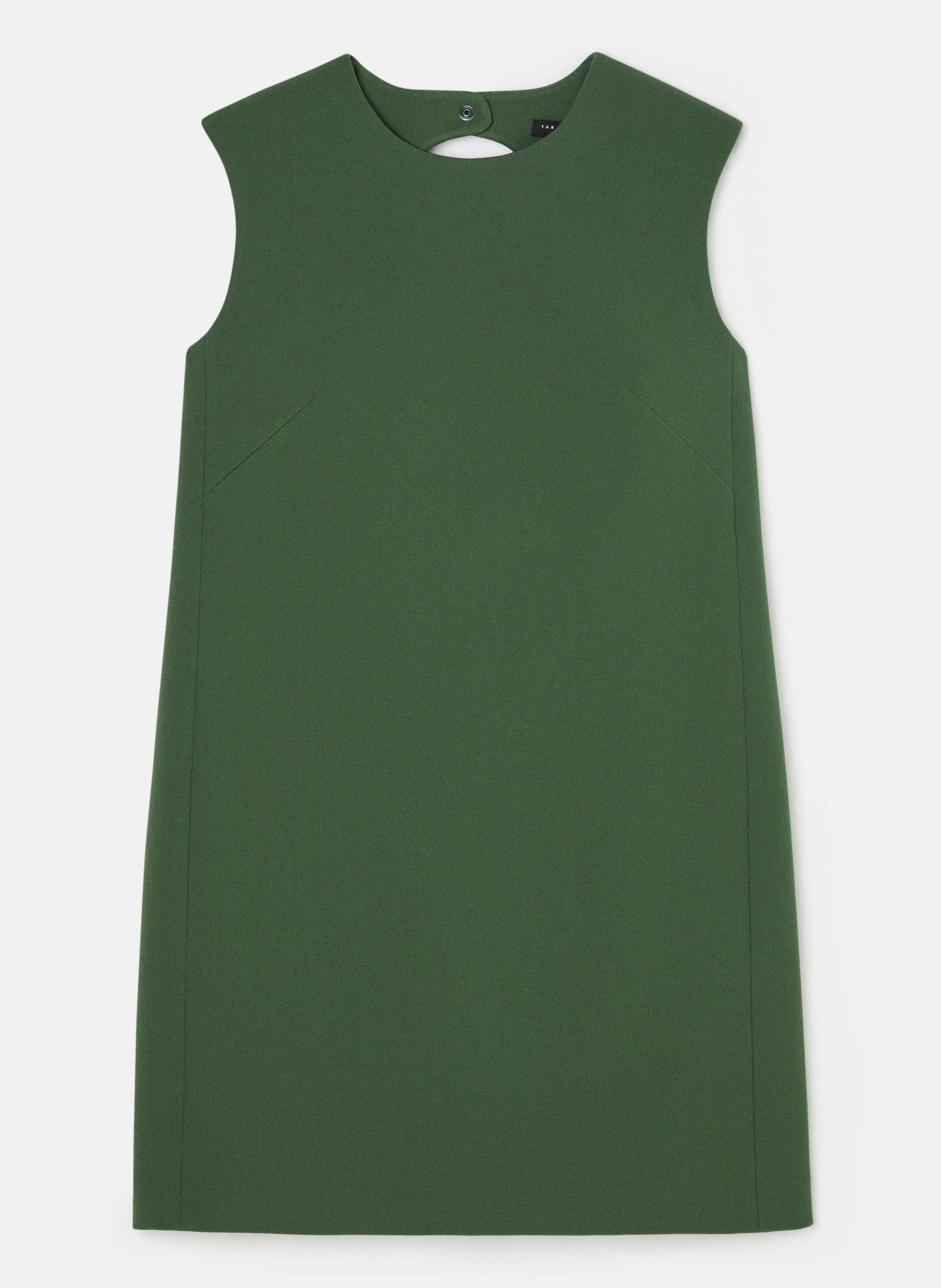 Modern Mini Green Dress with Round Neckline and Backless Design.