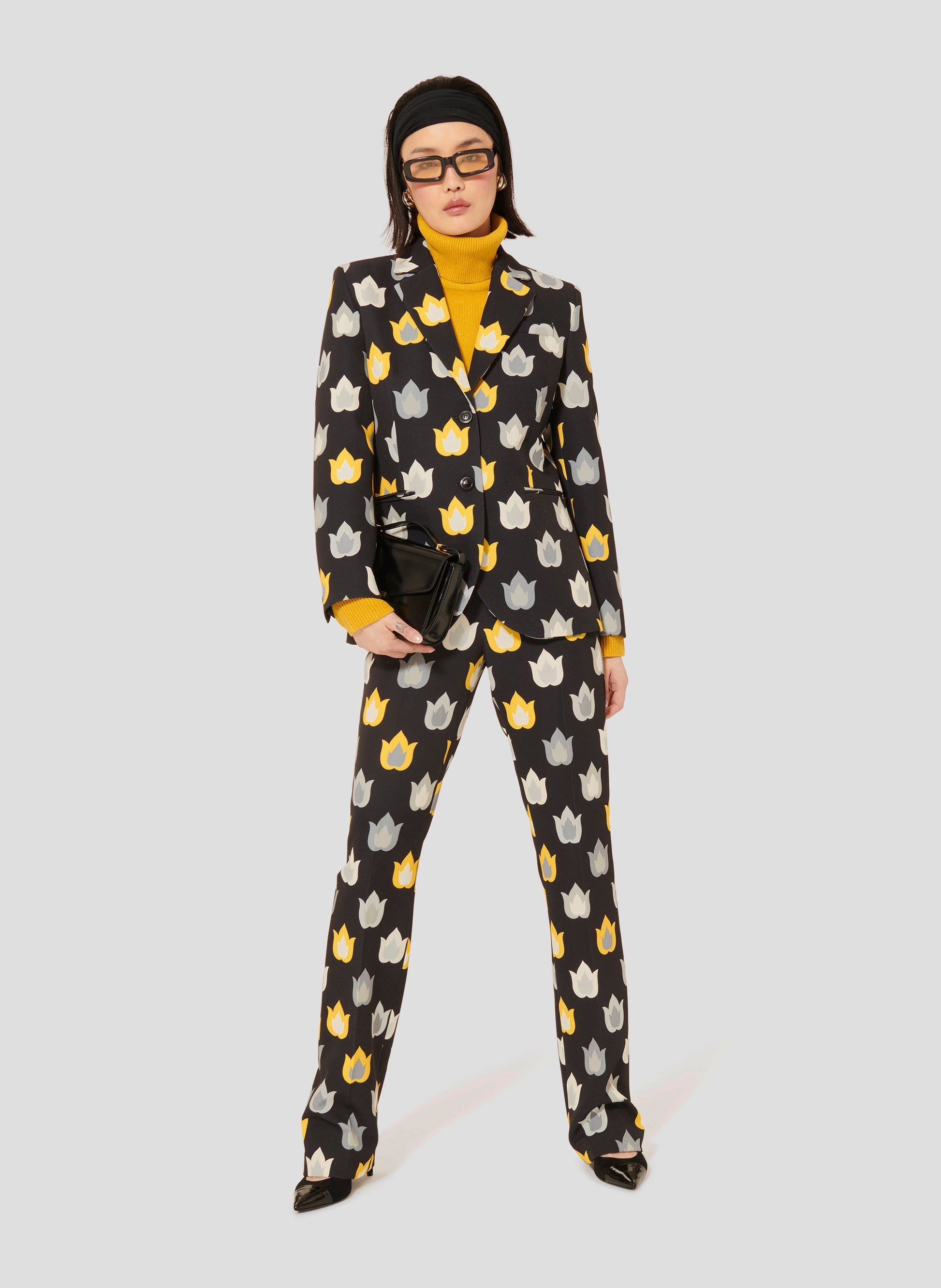 Women's Tailored Blazer with a Bold Flame Pattern.