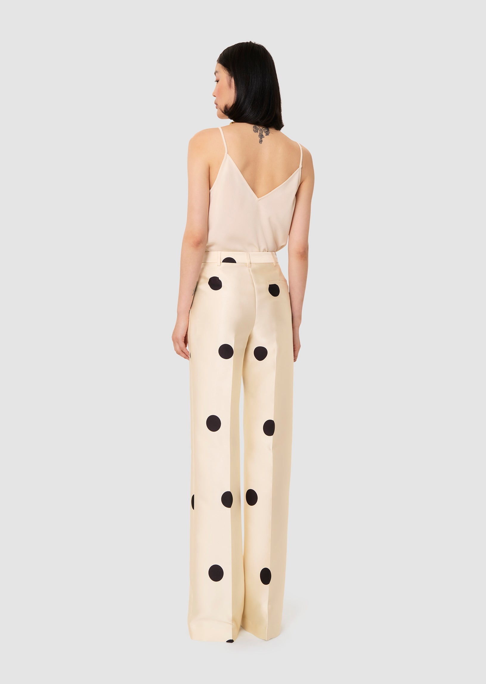 Pitt ecru with large black polka dots pants