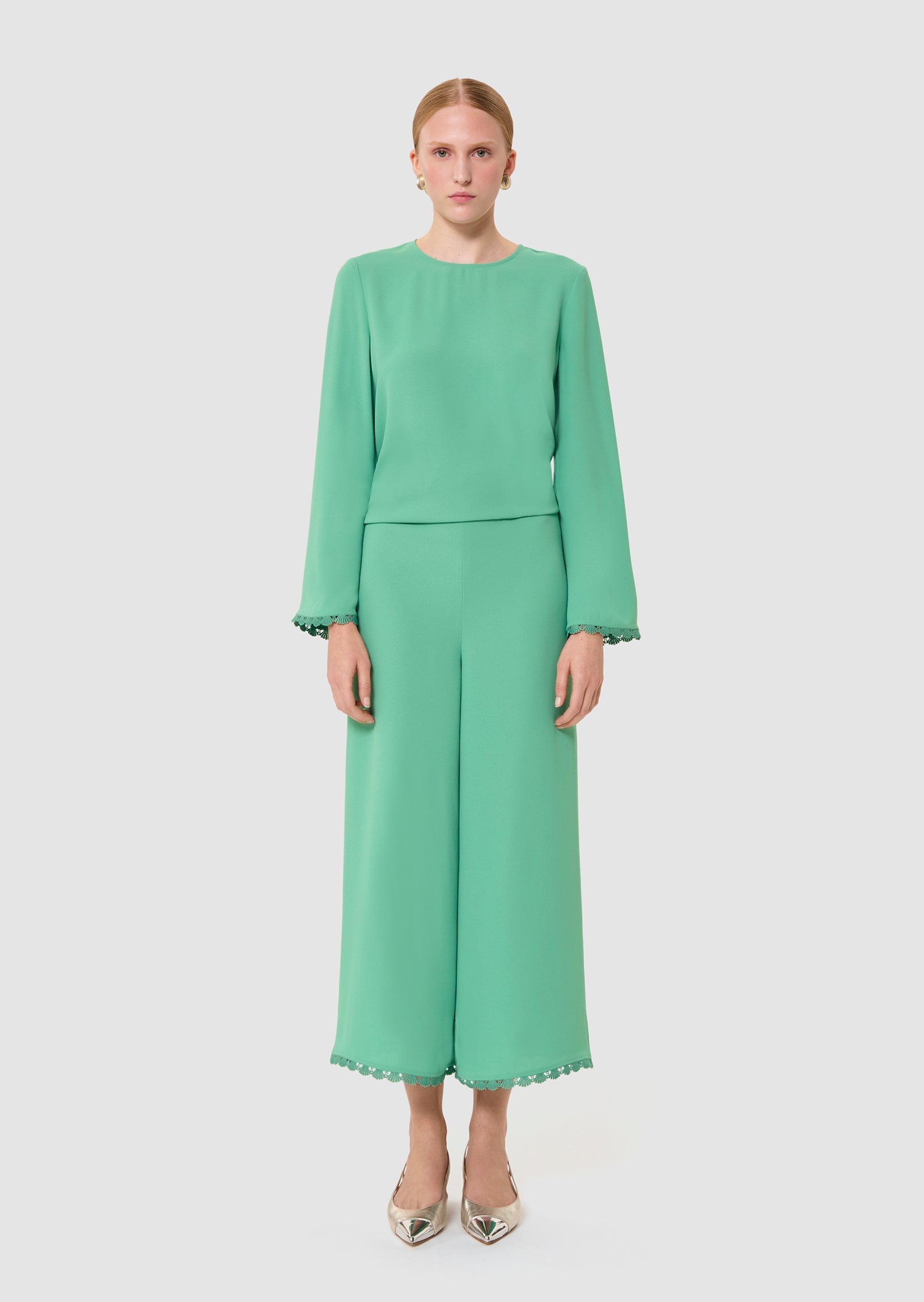 Positive green crepe pants