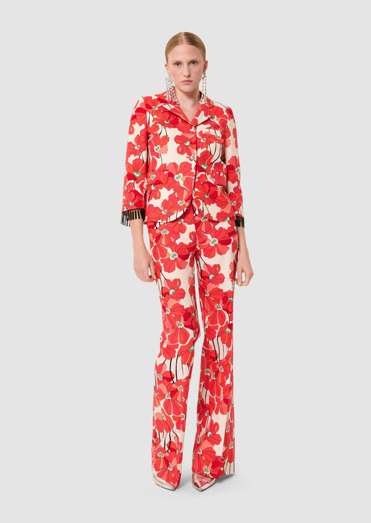 Primavera red red cotton floral print pants