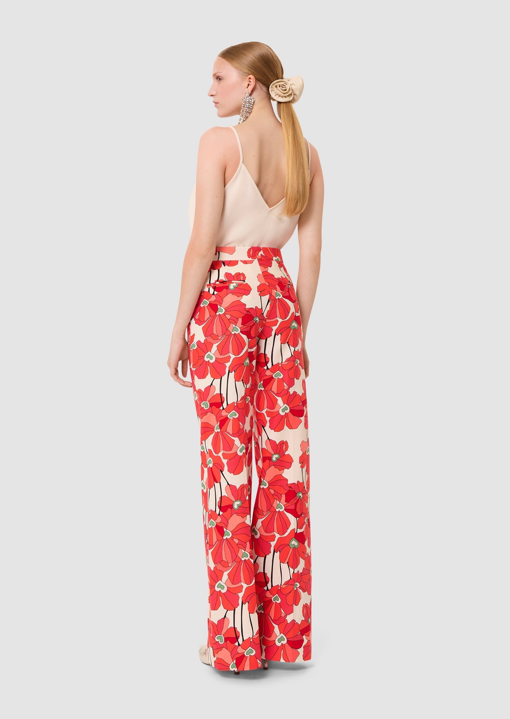 Primavera red red cotton floral print pants