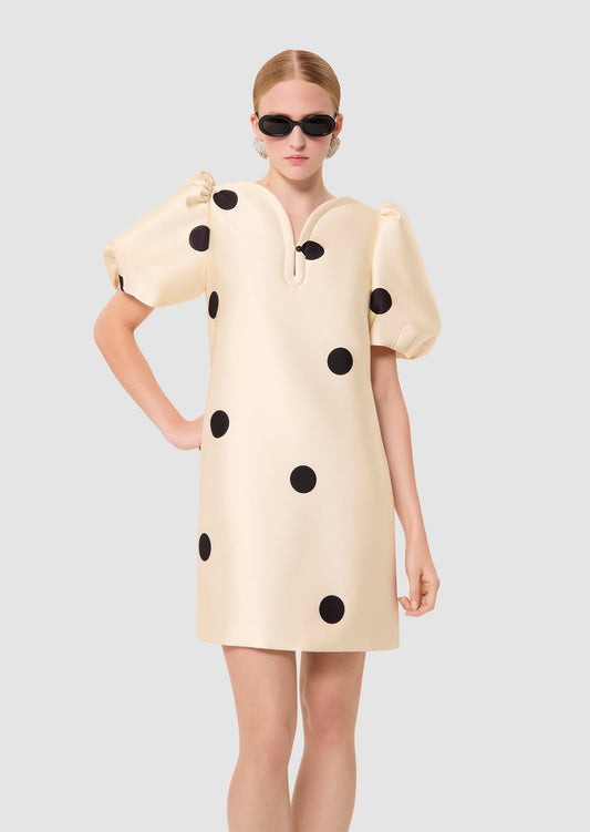 Romina ecru black polka dots print dress