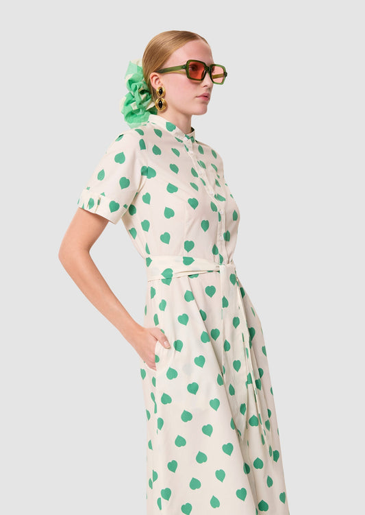 Ricochet green hearts print dress