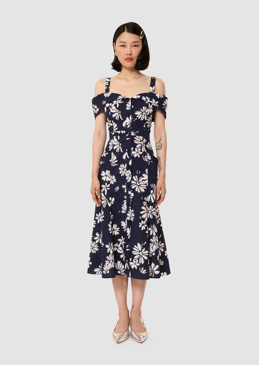 Raquelita midnight blue floral print dress