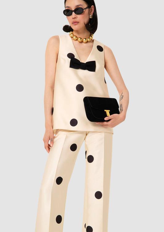 Topaze ecru large black polka dots top