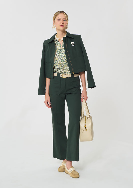 trousers in green cotton gabardine