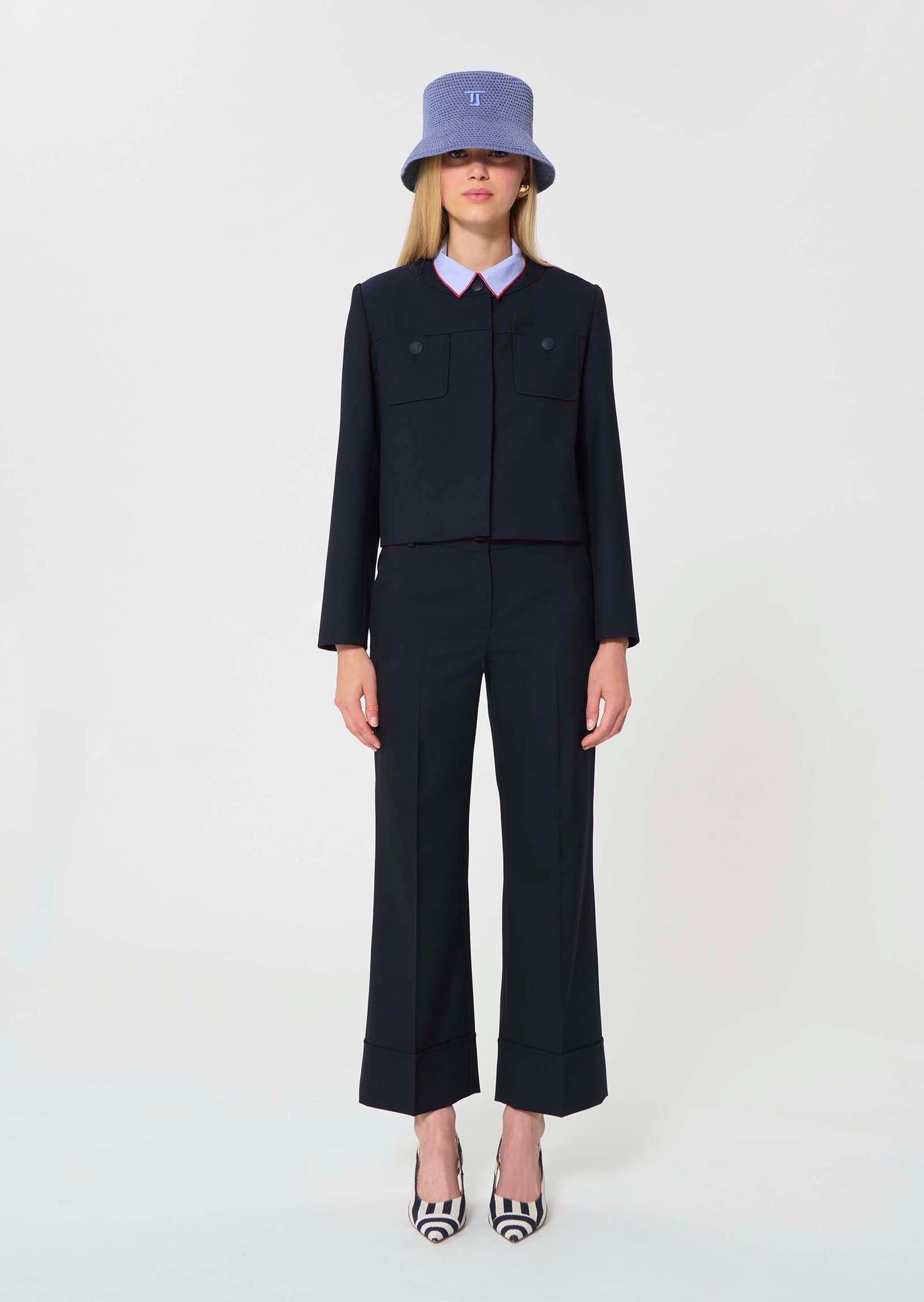 trousers in navy powder grain canvas
