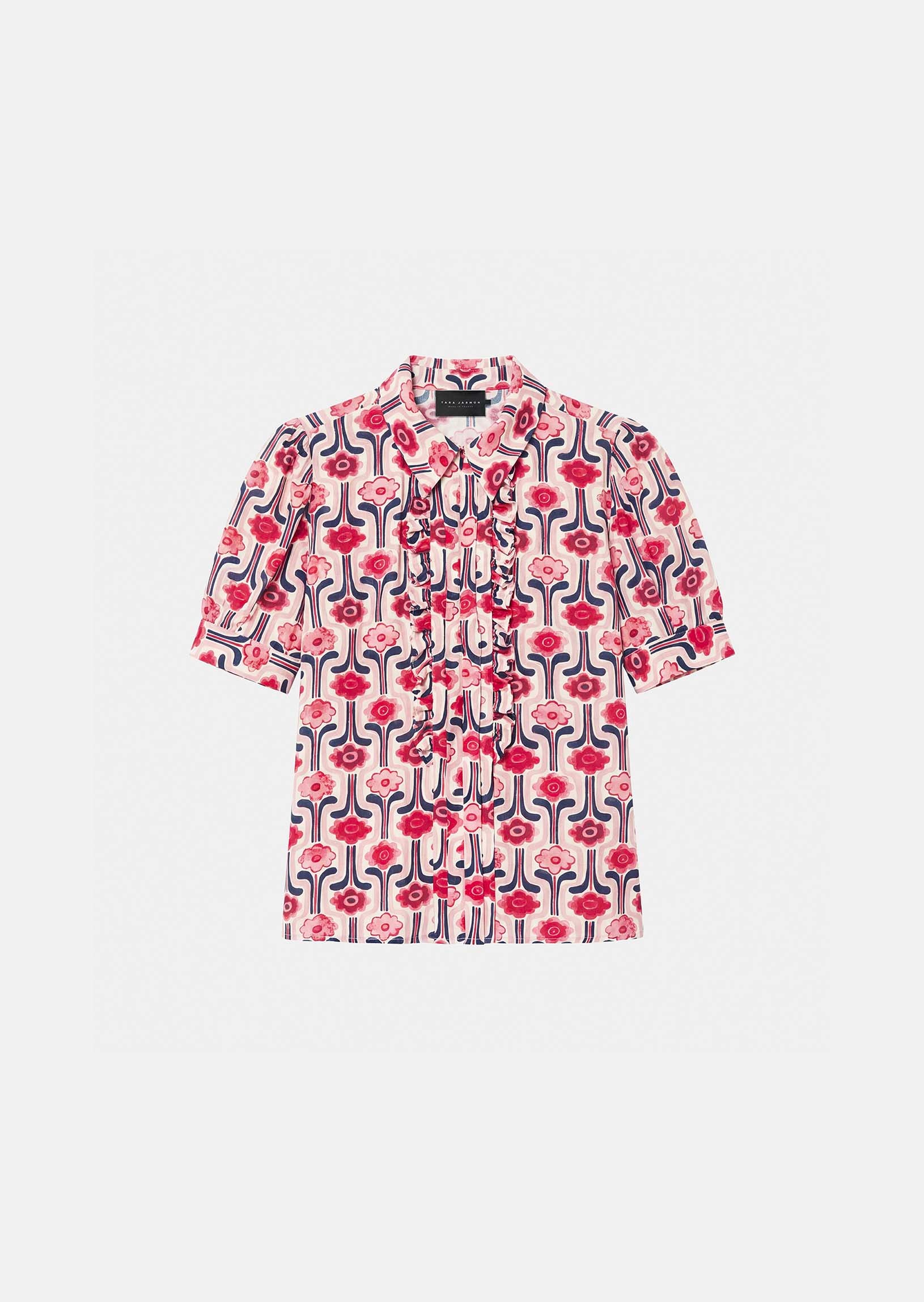 top in pale pink retro print