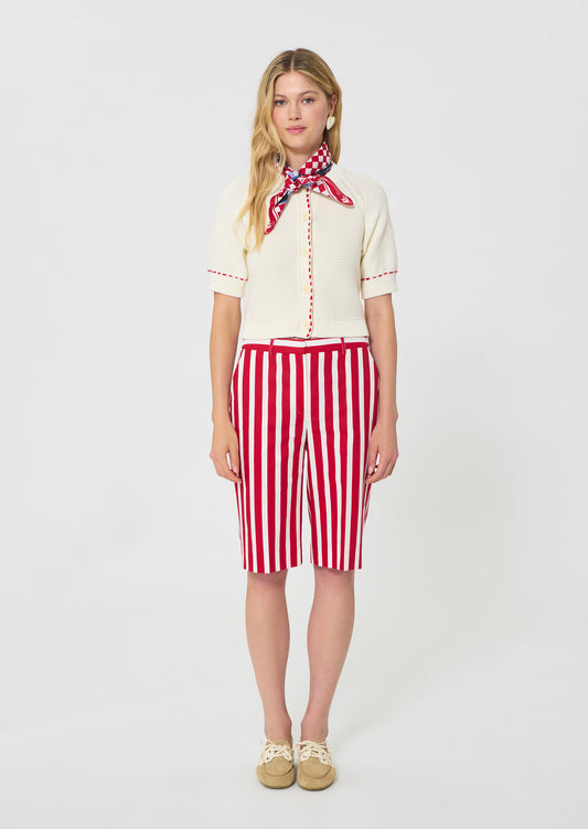shorts in red striped linen and cotton