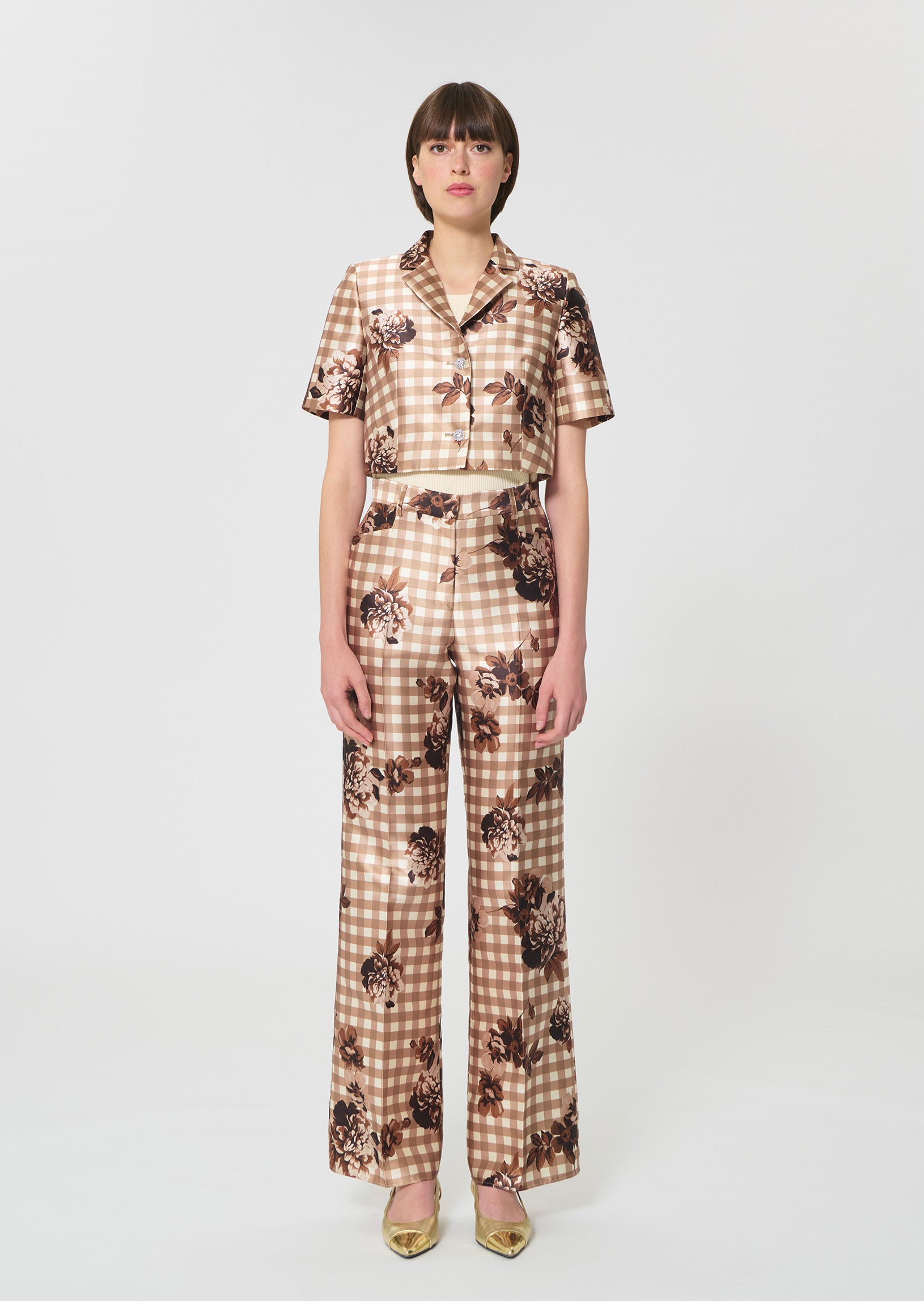 jacket in beige gingham print