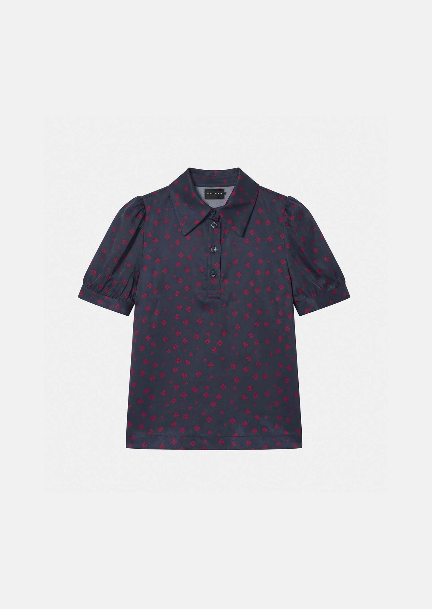 top in midnight blue with mini clover print