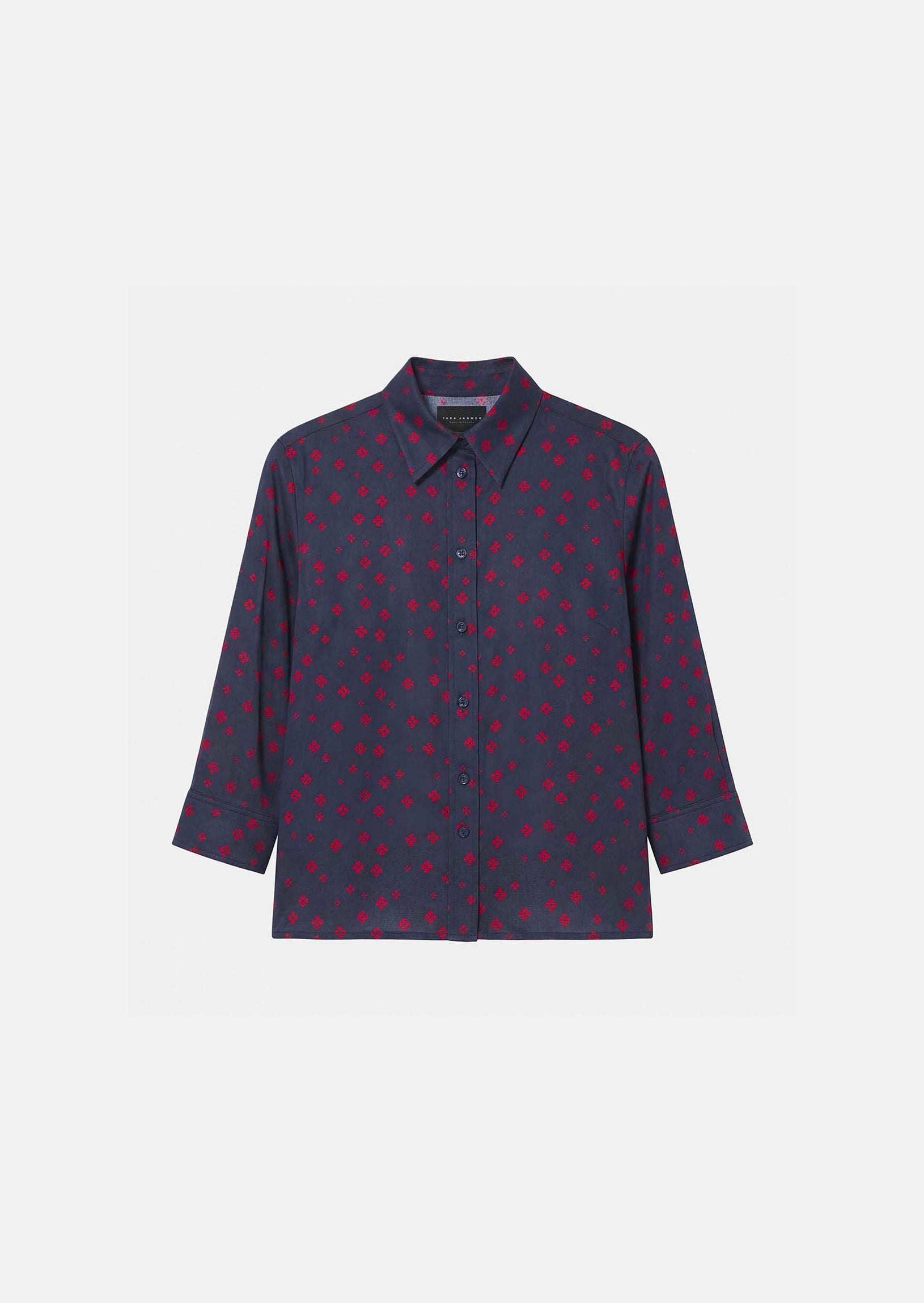 shirt in midnight blue with mini clover print