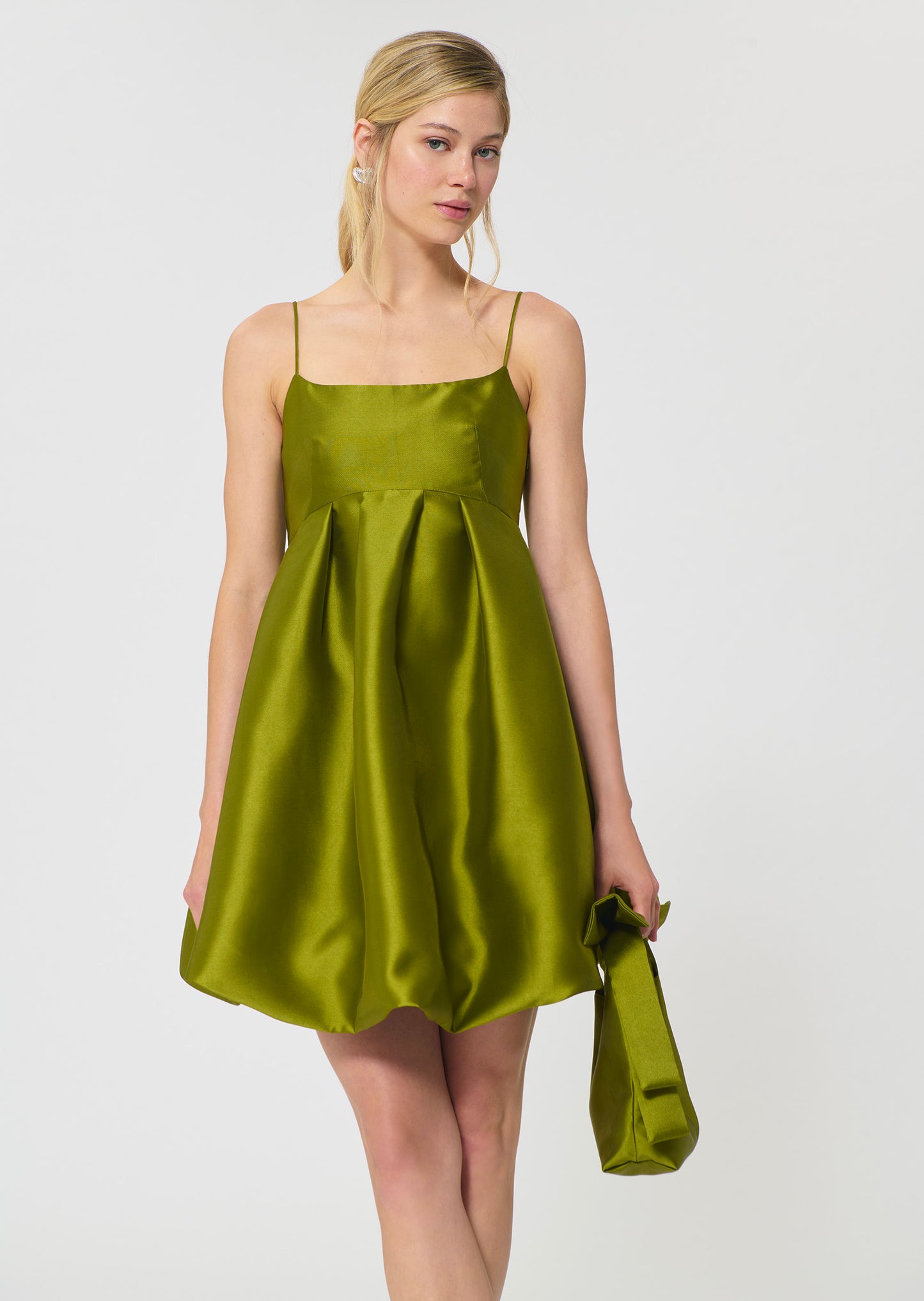 dress in green duchess satin