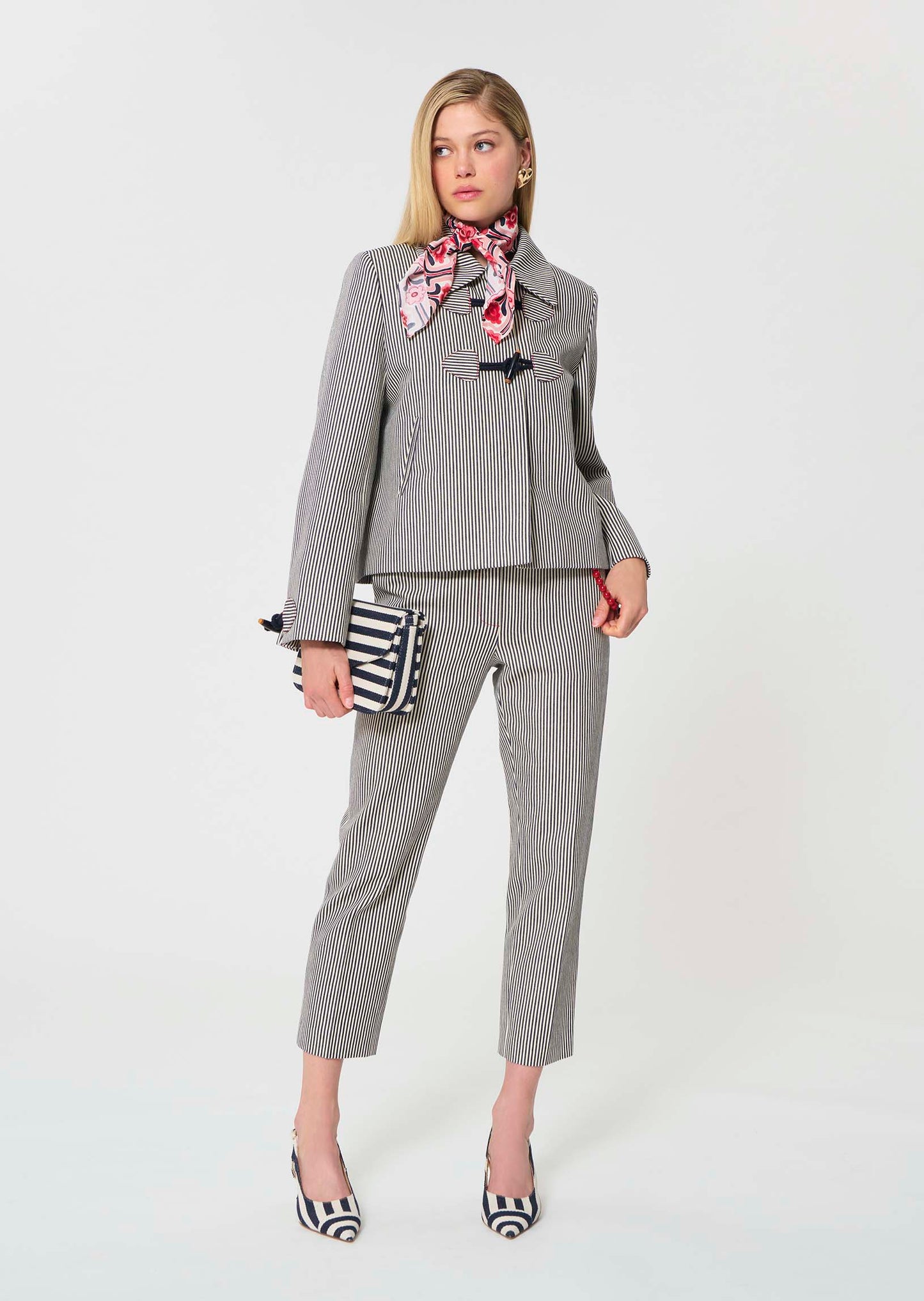 coat in ecru with cotton stripes