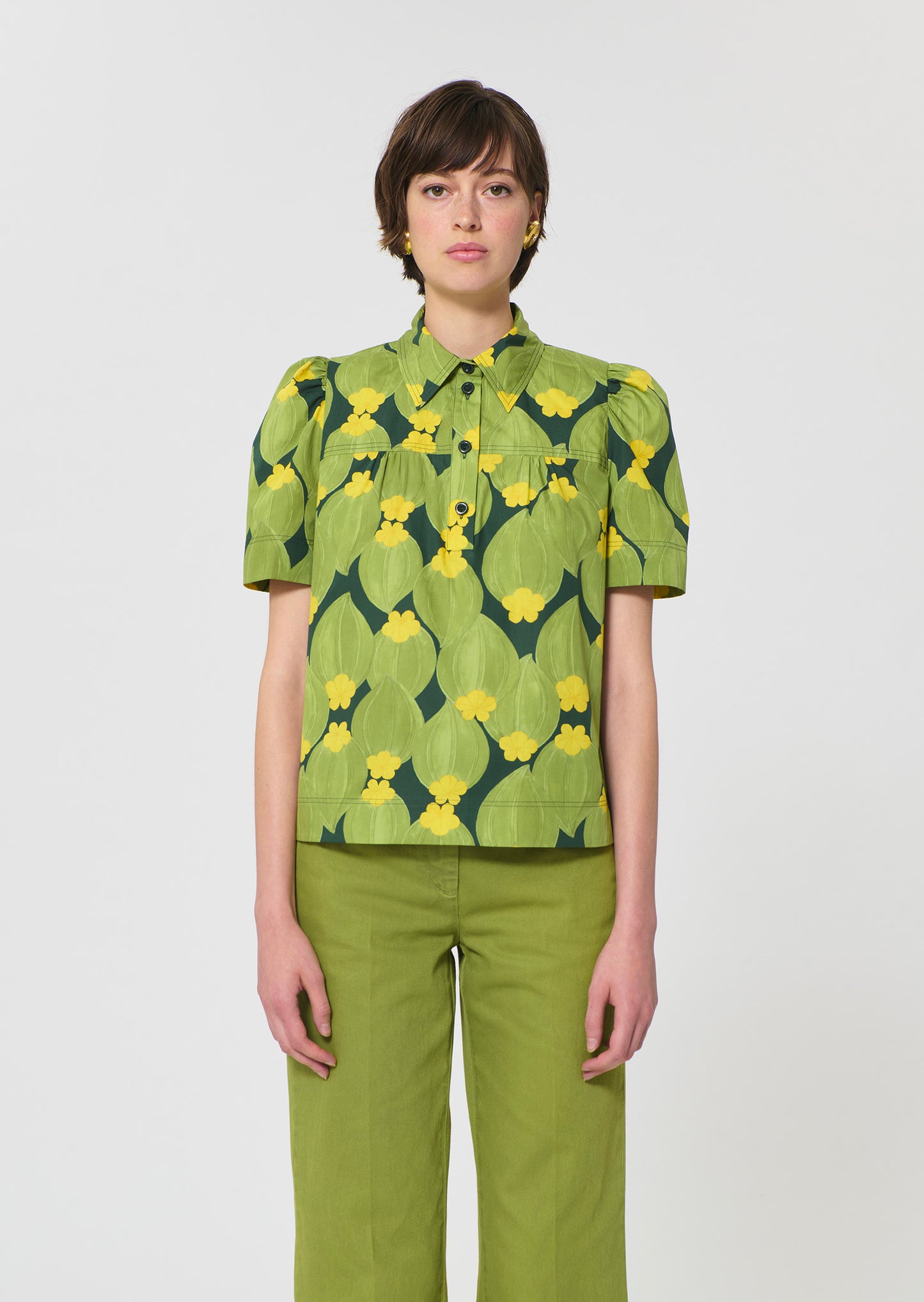top in dark green floral print