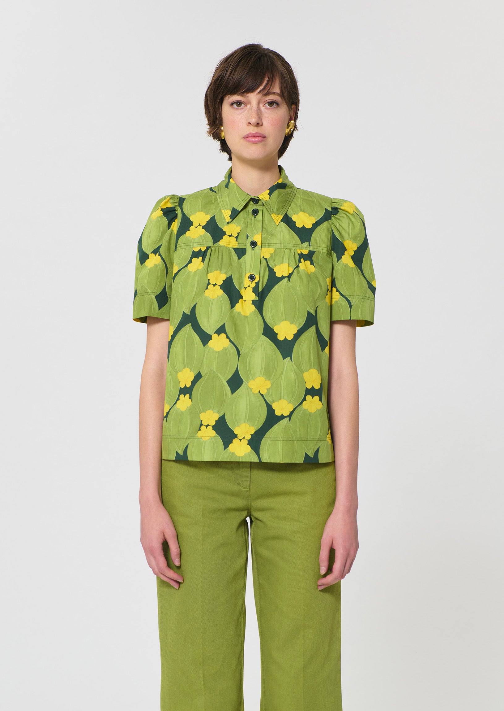 top in dark green floral print
