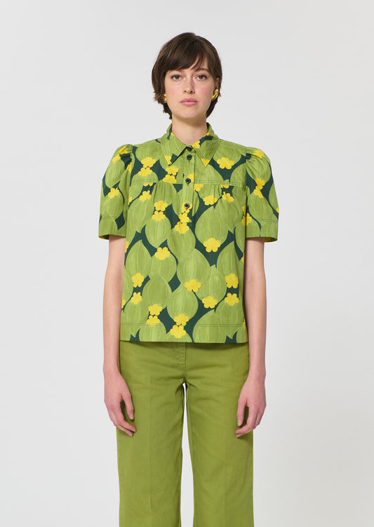 top in dark green floral print
