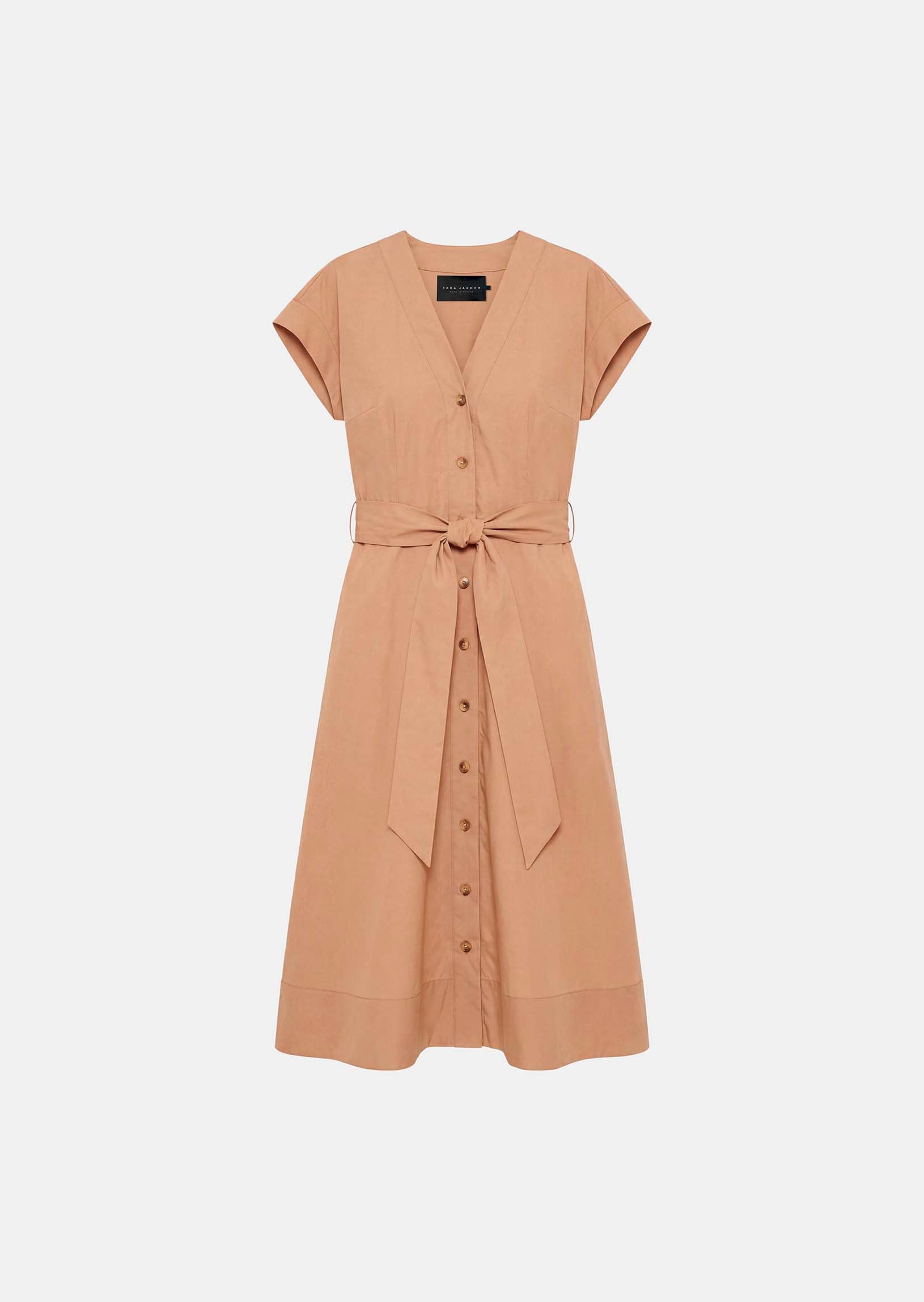 dress in beige poplin