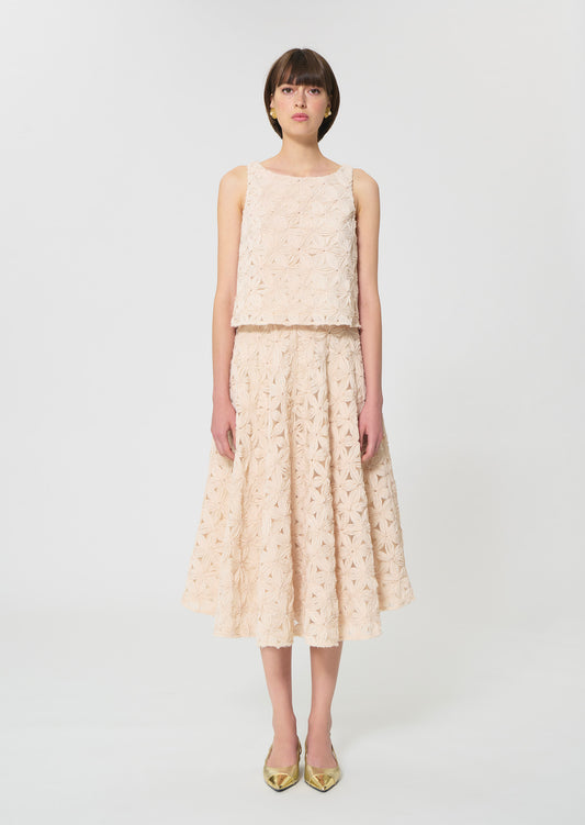 skirt in beige embossed floral pattern