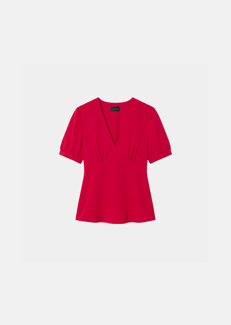 top in red fluid crepe