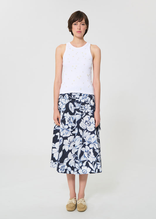 tank top in white embroidered cotton