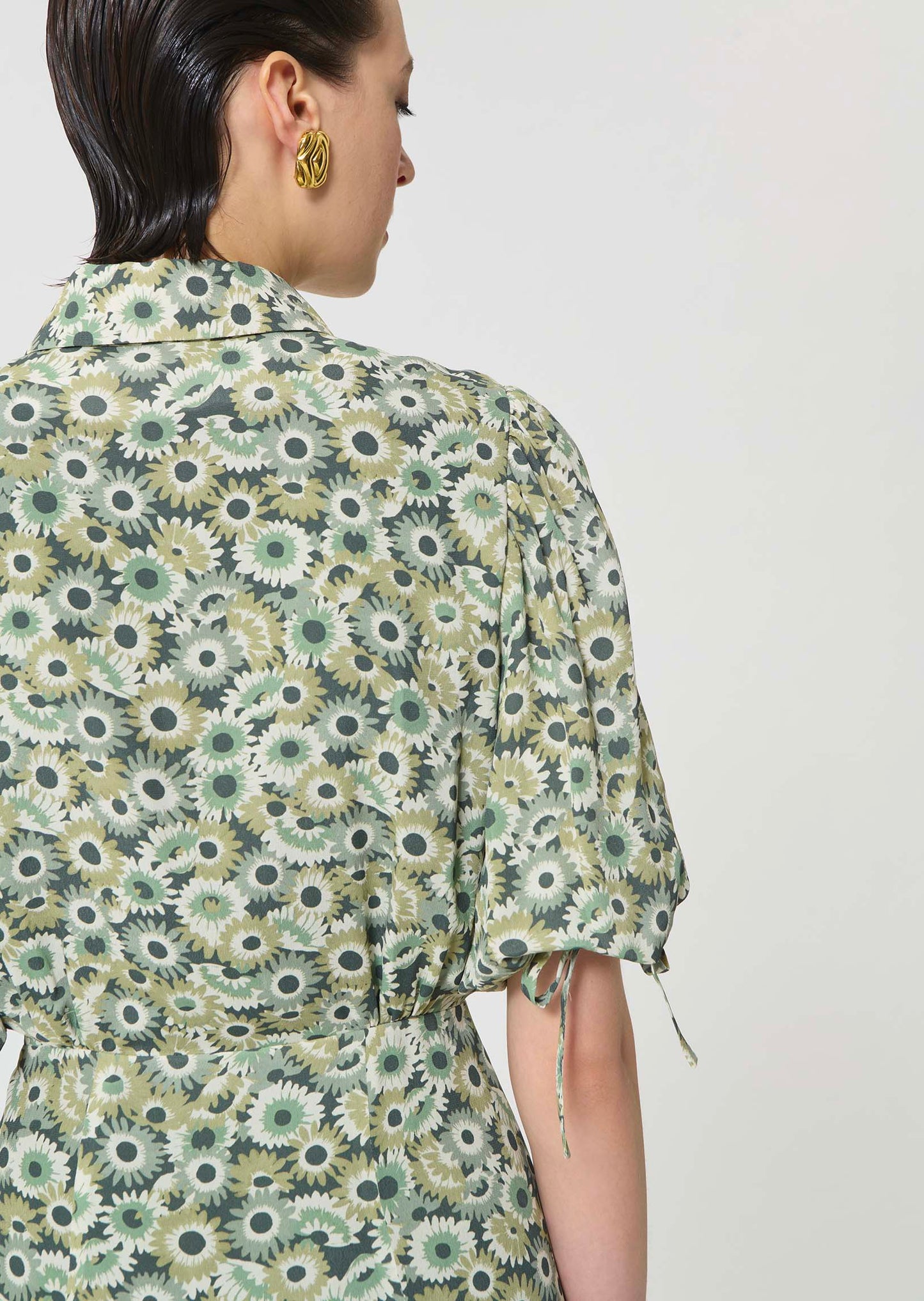 dress in green floral print