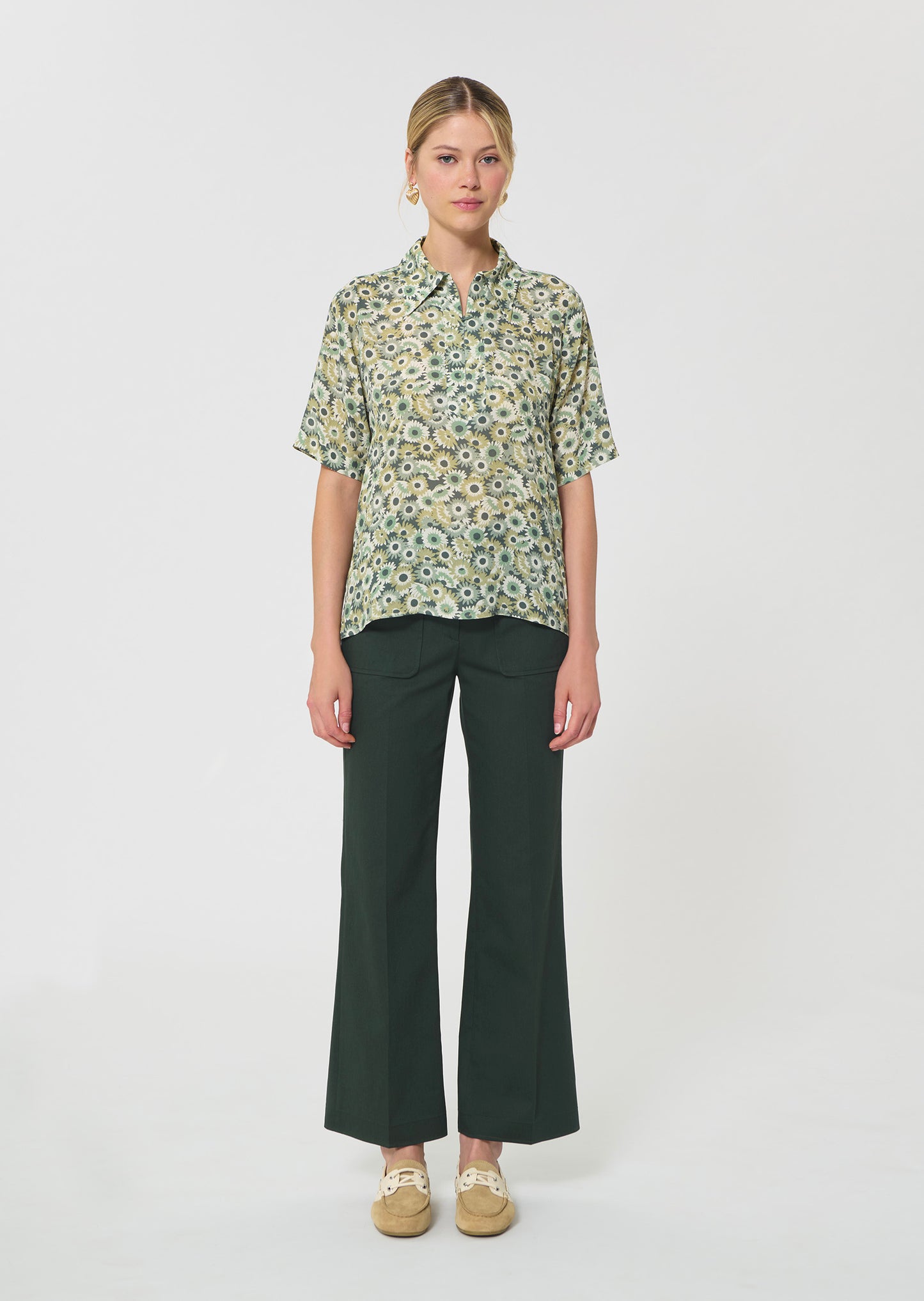 top in green floral print