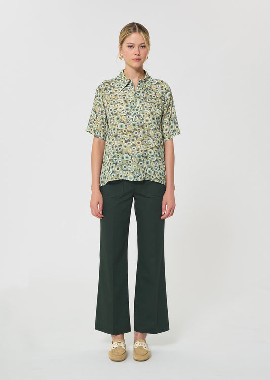 top in green floral print