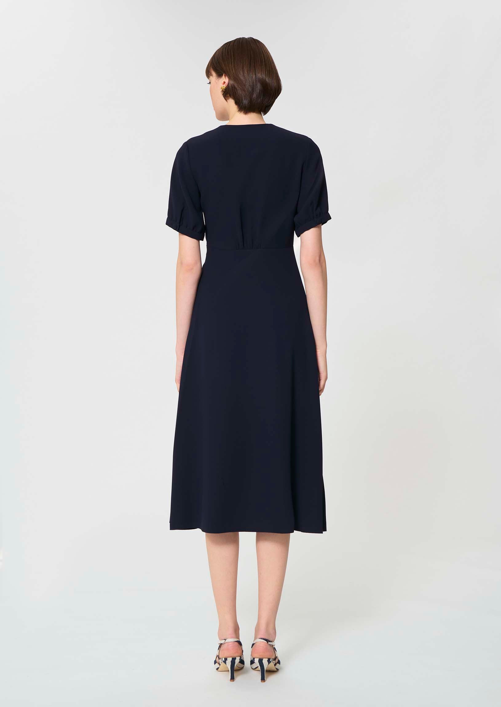dress in midnight blue fluid crepe