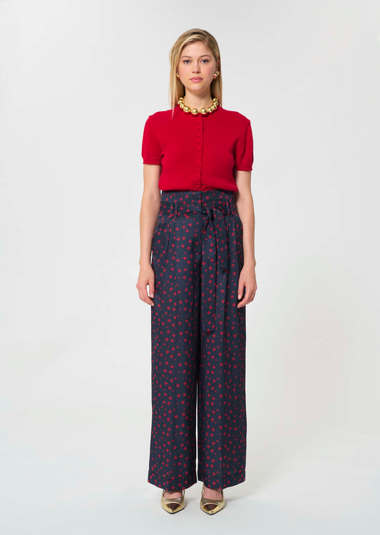 trousers in midnight blue with mini clover print