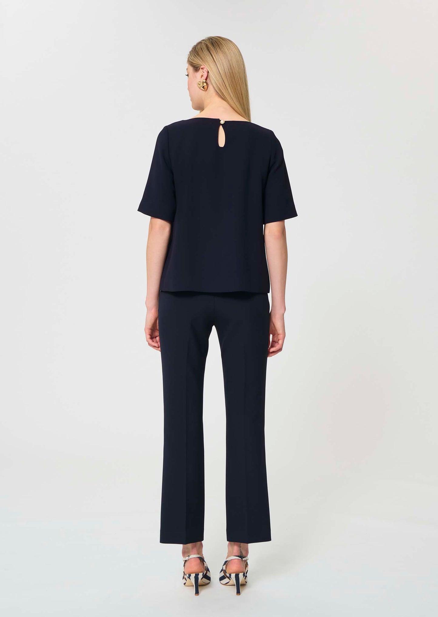 top in midnight blue fluid crepe
