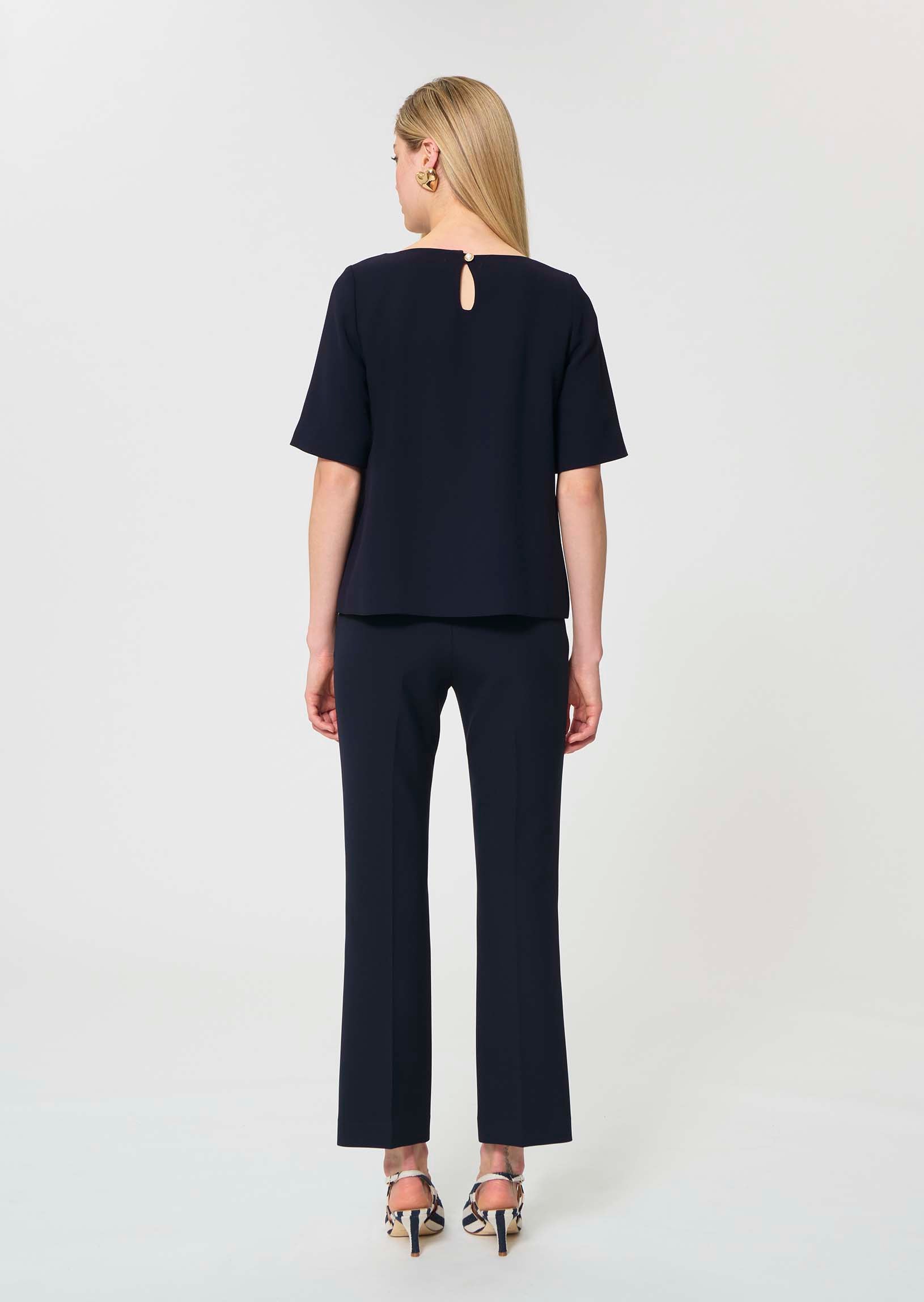 top in midnight blue fluid crepe