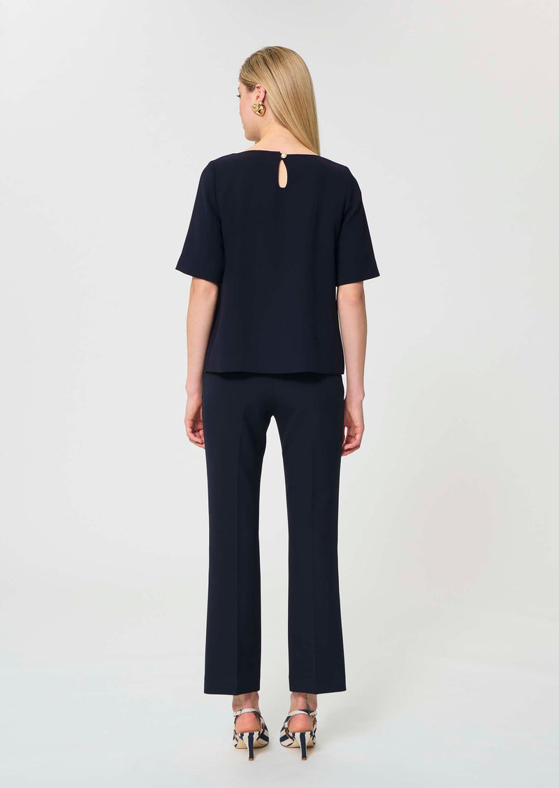 top in midnight blue fluid crepe