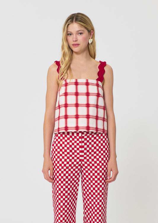 top in red checkered cotton