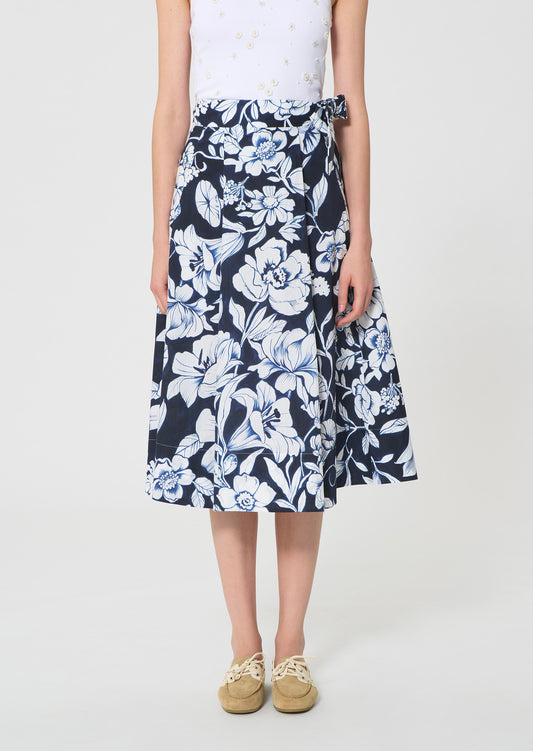 skirt in midnight blue floral printed cotton