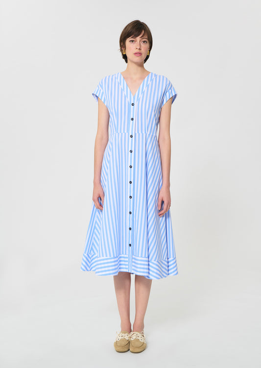 dress in sky blue striped poplin