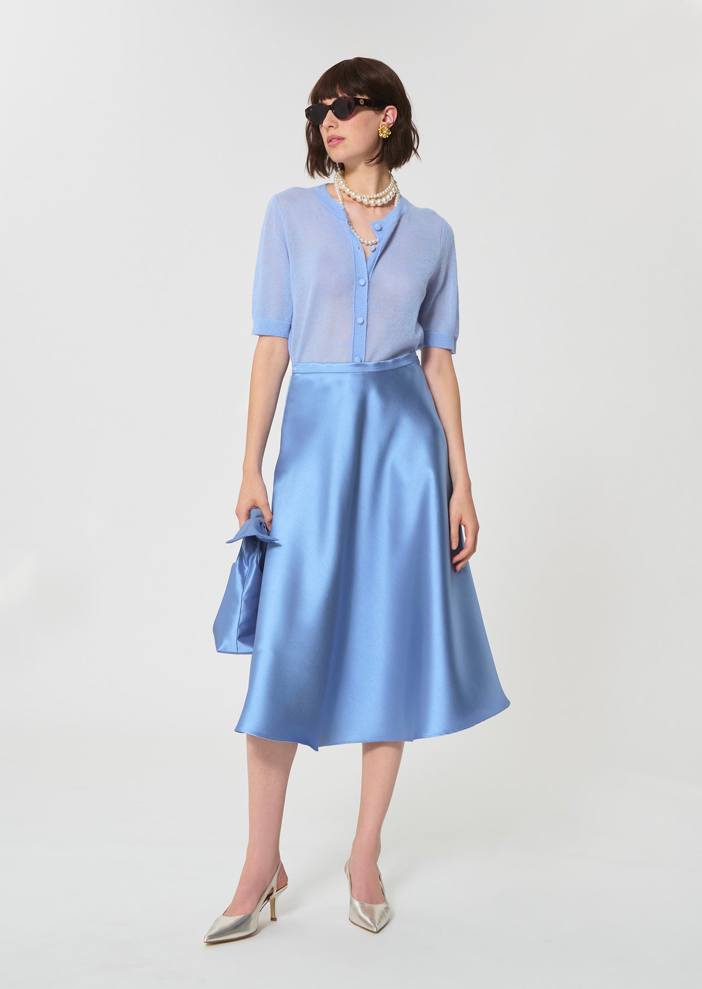 skirt in sky blue duchess satin